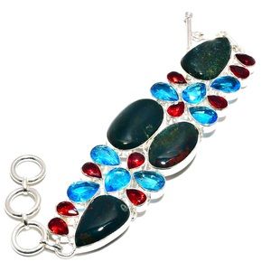 Natural Bloodstone Handcrafted Silver Custom Made Bracelet